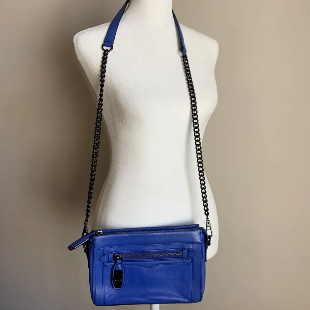Rebecca Minkoff Purse Crossbody Bag Blue Leather Black Chain Small Medium Used - Picture 1 of 9
